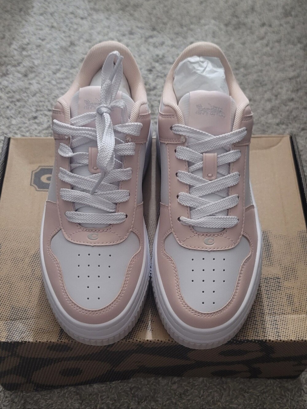 Coach Platform Women’s Casual Lace-Up Sneakers in Blush Pink and White